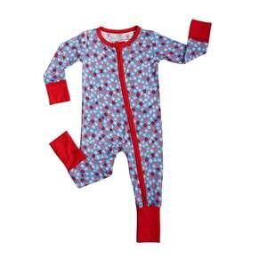 NEW SMALL SHOP kids floral bamboo zipper romper in blue ditsy
